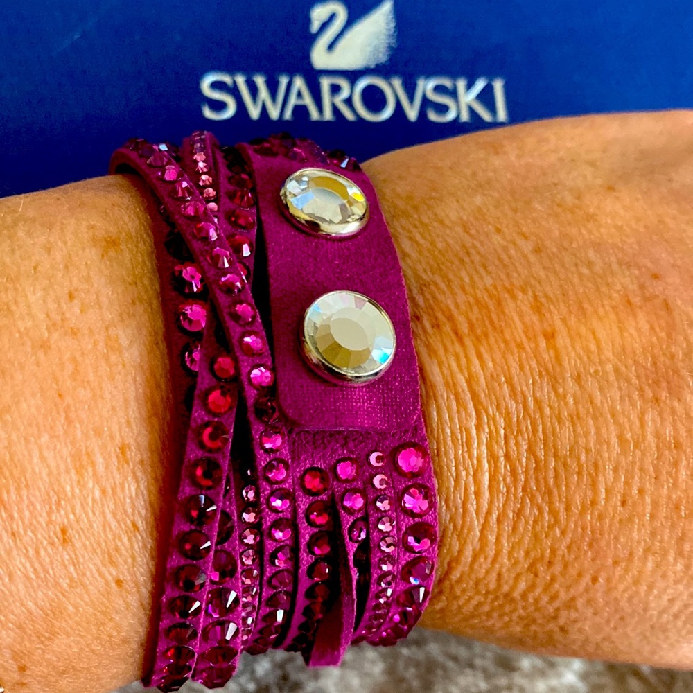 Swarovski Crystals Dark Pink Suede Bracelet/Necklace Never Used